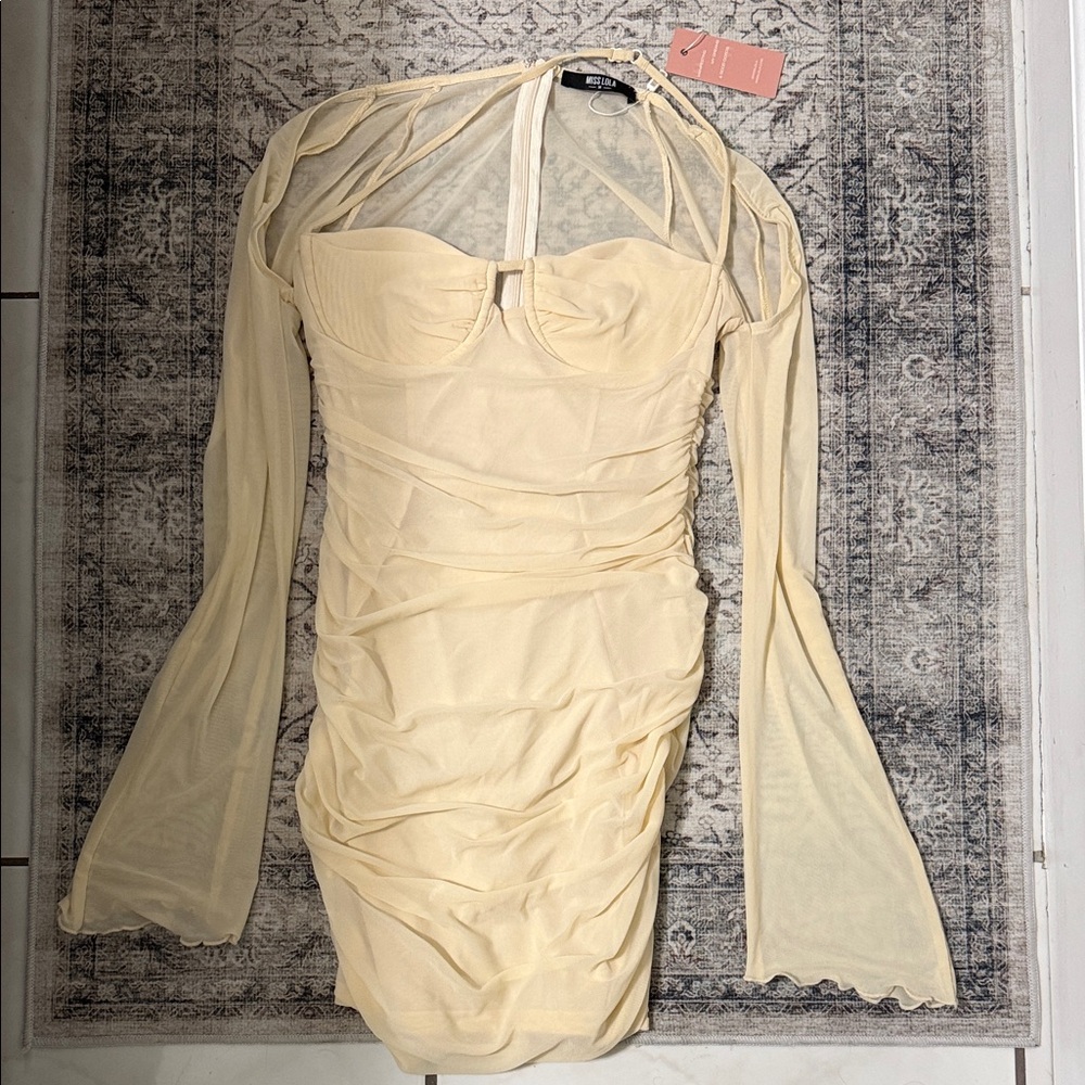Miss Lola Long Sleeve Cream Dress